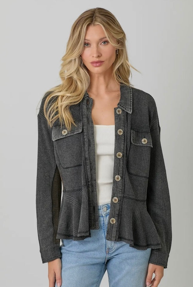 Waffle Knit Ruffle Jacket