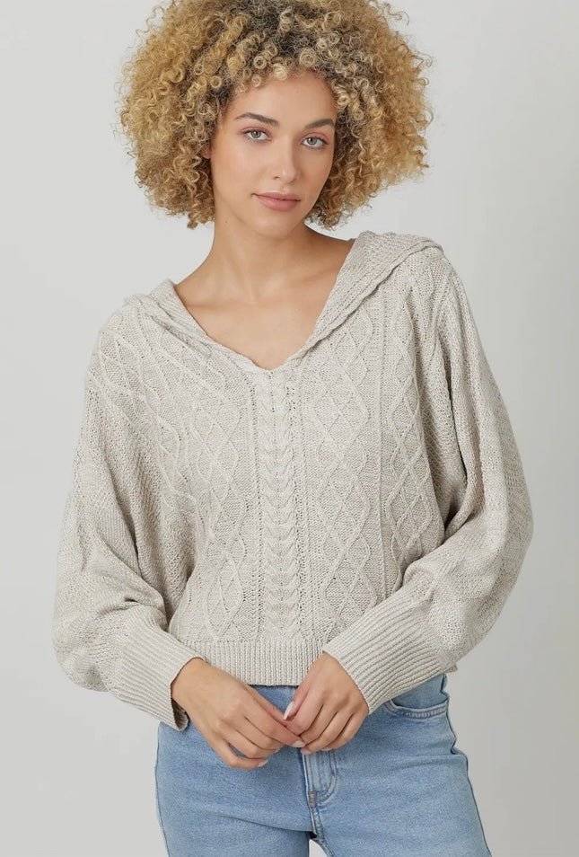 Dolman Sleeve Cable Knit Cropped Sweater