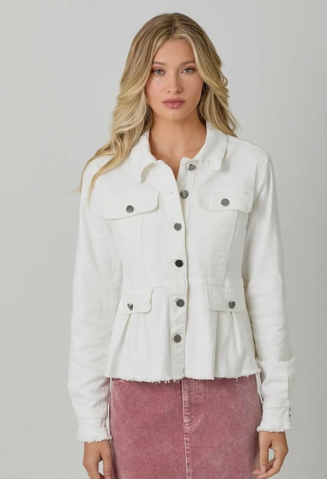 Mystree Ivory Denim Peplum Jacket