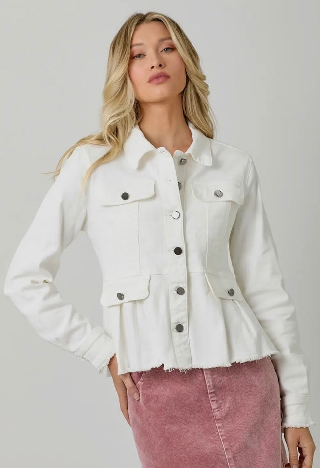 Mystree Ivory Denim Peplum Jacket