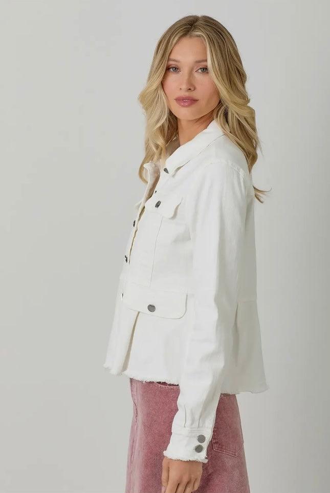 Mystree Ivory Denim Peplum Jacket